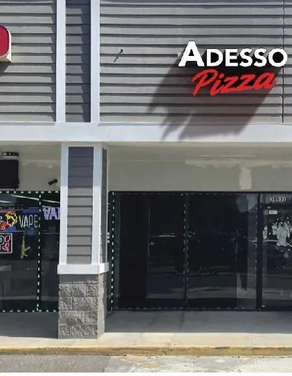Approved design mockup of ADESSO Pizza channel letters on the County Road 54 storefront in Zephyrhills
